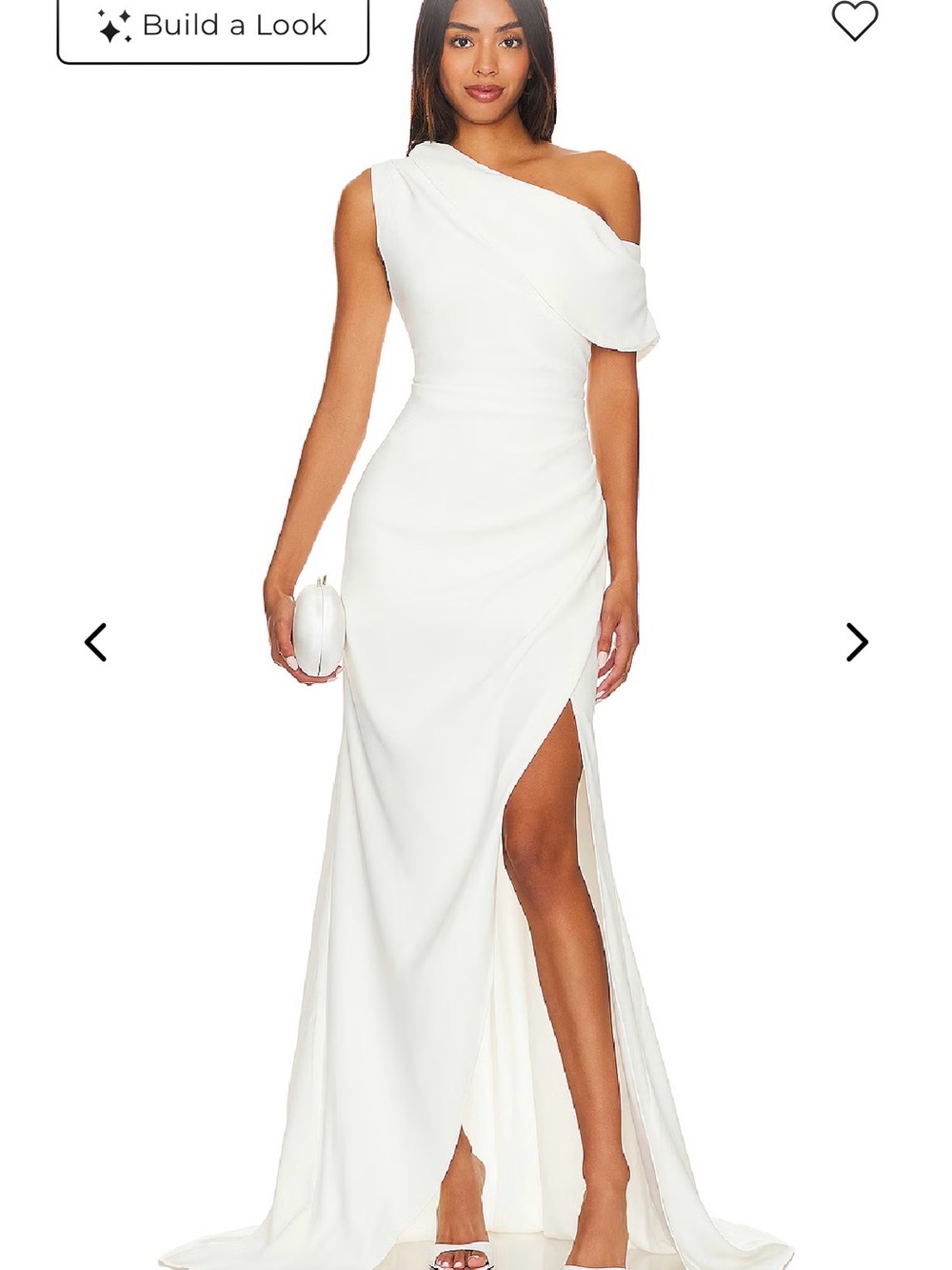 Elliatt One-Shoulder Ivory Draped Gown with High Slit
